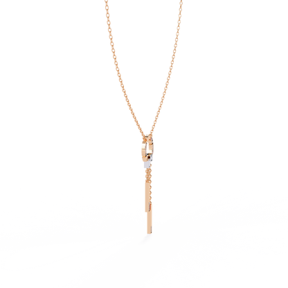 Baguette, Princess and Round 14K Solid Rose Gold Natural Cut Diamond Bezel Set Antique Necklace Gifted for Women's