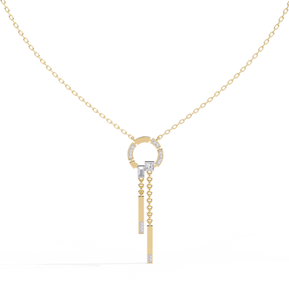 Baguette, Princess and Round 14K Solid Rose Gold Natural Cut Diamond Bezel Set Antique Necklace Gifted for Women's
