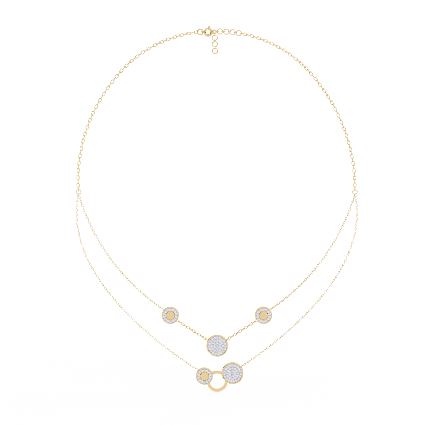 Circle Shape 14k Solid Gold  Round Cut Natural And Lab Grown  Unique  Cluster Women Necklace
