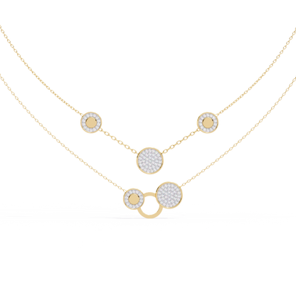 Circle Shape 14k Solid Gold  Round Cut Natural And Lab Grown  Unique  Cluster Women Necklace