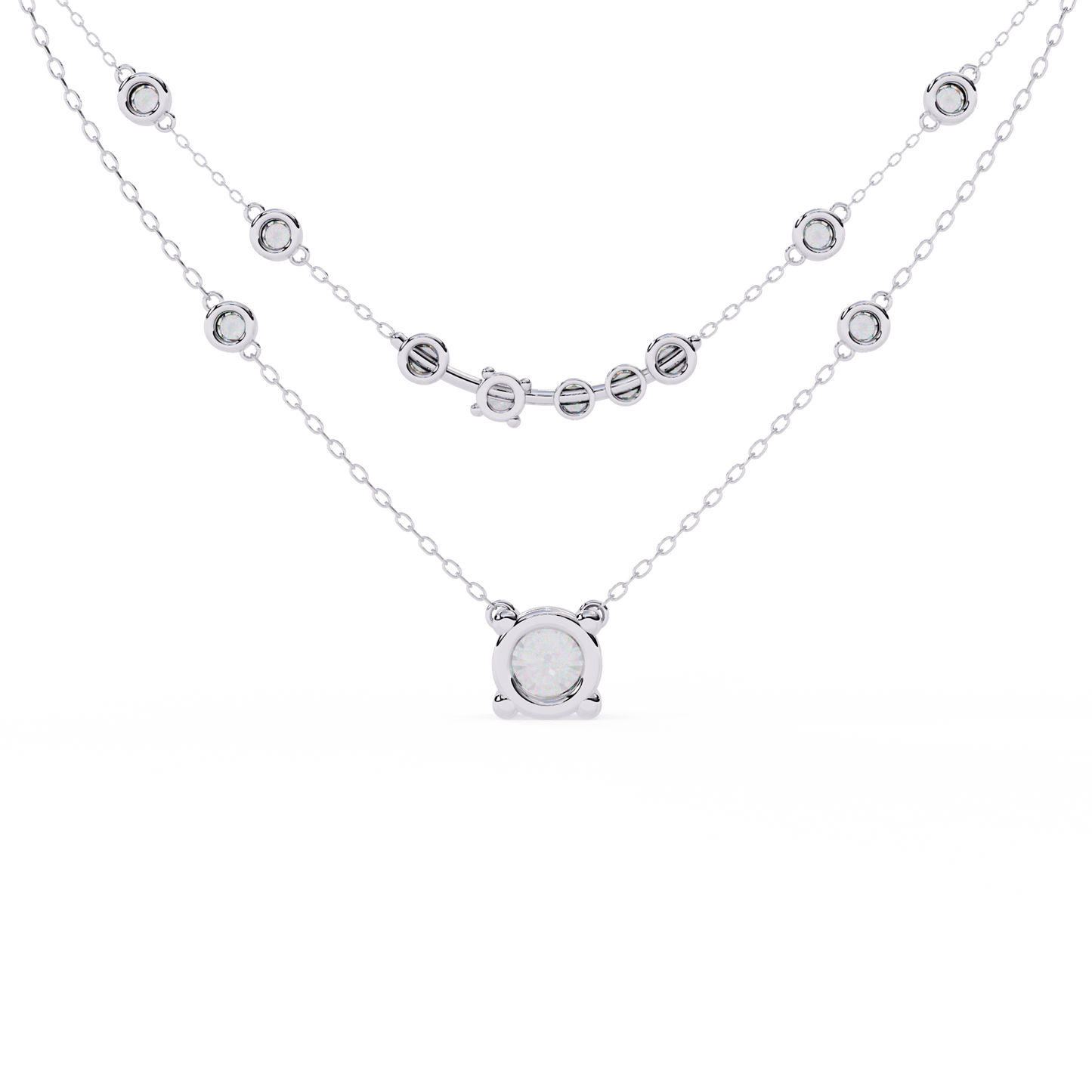 Round Cut 18k Solid White Gold Natural and Lab Grown Diamond Elegance Cluster Minimalist Necklace For Her
