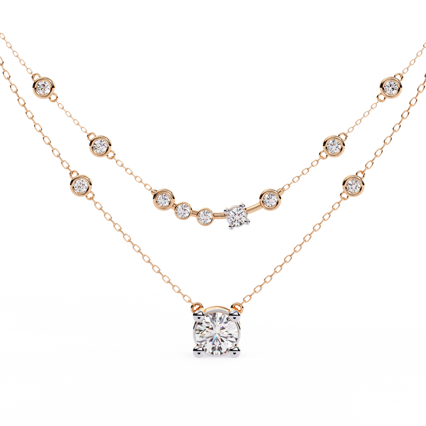 Round Cut 18k Solid White Gold Natural and Lab Grown Diamond Elegance Cluster Minimalist Necklace For Her