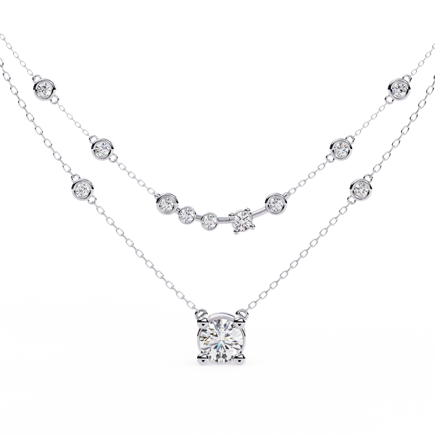 Round Cut 18k Solid White Gold Natural and Lab Grown Diamond Elegance Cluster Minimalist Necklace For Her