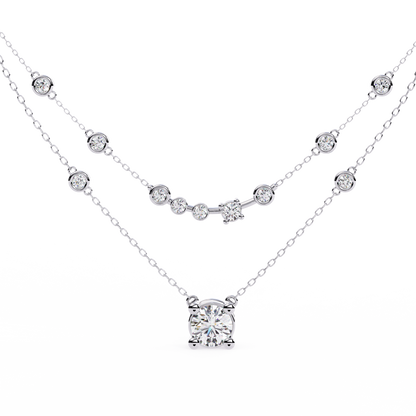 Round Cut 18k Solid White Gold  Natural and Lab Grown Elegance Cluster Diamond Necklace For Her