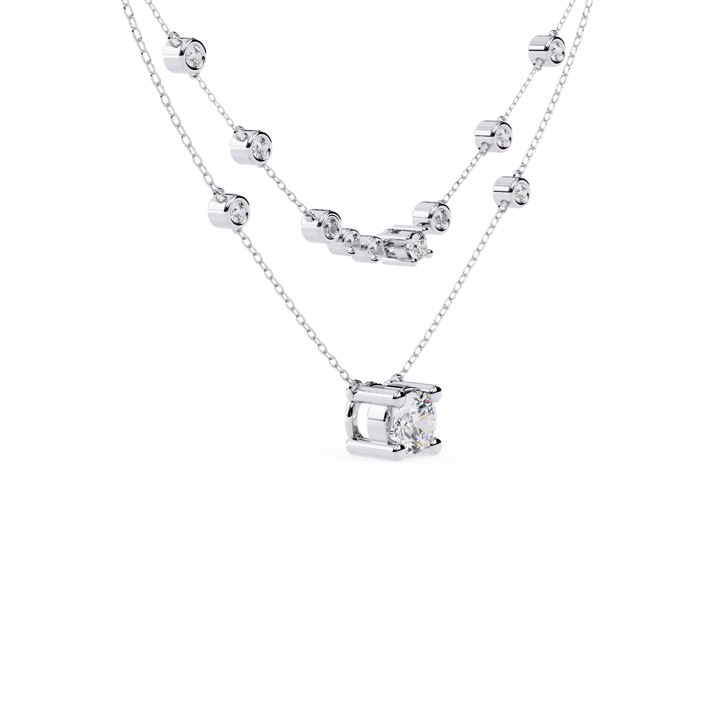 Round Cut 18k Solid White Gold Natural and Lab Grown Diamond Elegance Cluster Minimalist Necklace For Her