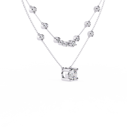 Round Cut 18k Solid White Gold  Natural and Lab Grown Elegance Cluster Diamond Necklace For Her