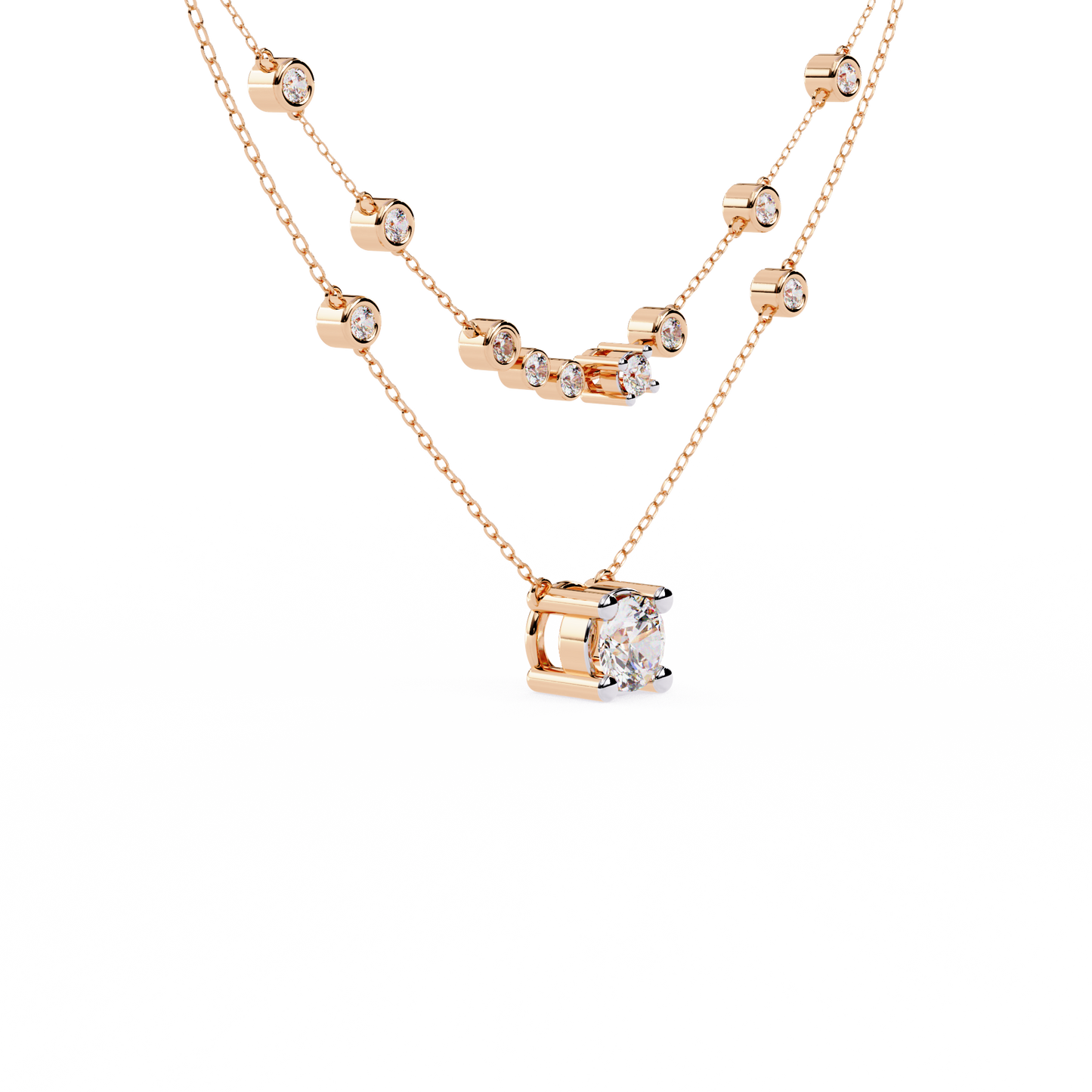 Round Cut 18k Solid White Gold Natural and Lab Grown Diamond Elegance Cluster Minimalist Necklace For Her