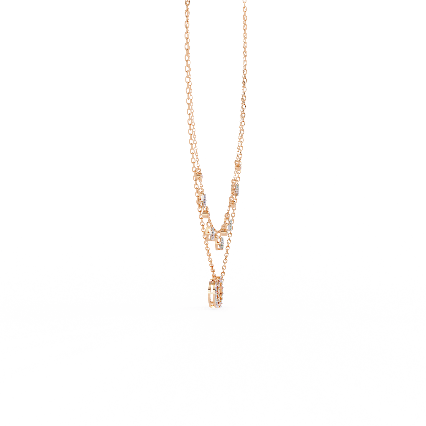 Round Cut 10k Solid Rose Gold Diamond Unique Open Circle Vintage Multi Layer Statement Party Wear Anneke Necklace