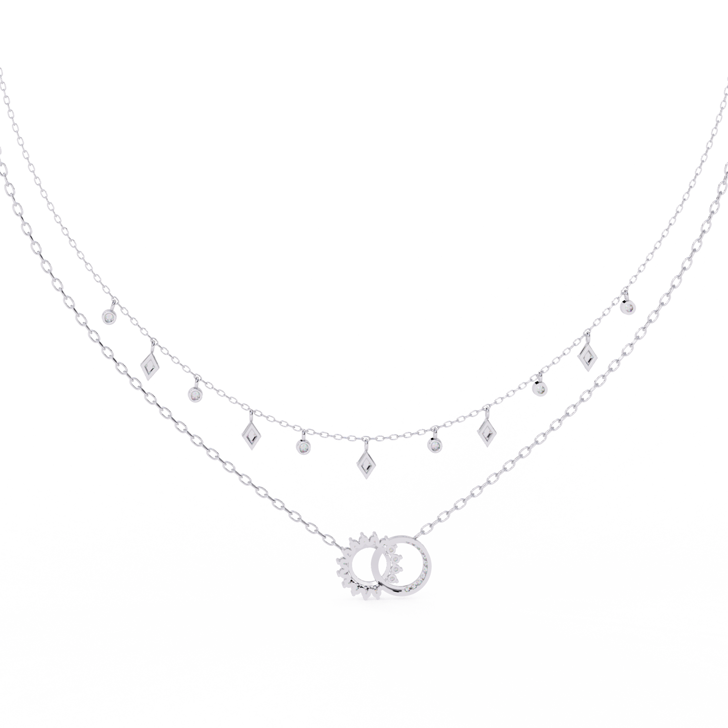 Round Cut 10k Solid Rose Gold Diamond Unique Open Circle Vintage Multi Layer Statement Party Wear Anneke Necklace
