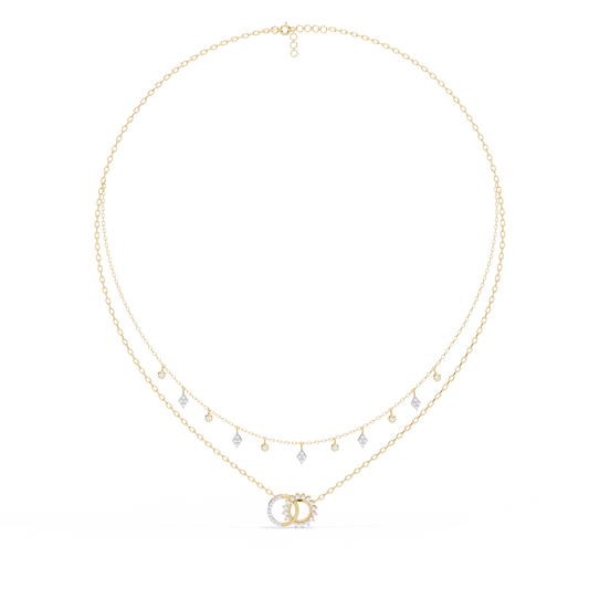 Round Cut 10k Solid  Rose Gold Diamond Unique Open Circle Vintage Multi Layer Statement Party Wear  Anneke Necklace