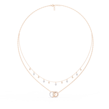 Round Cut 10k Solid  Rose Gold Diamond Unique Open Circle Vintage Multi Layer Statement Party Wear  Anneke Necklace