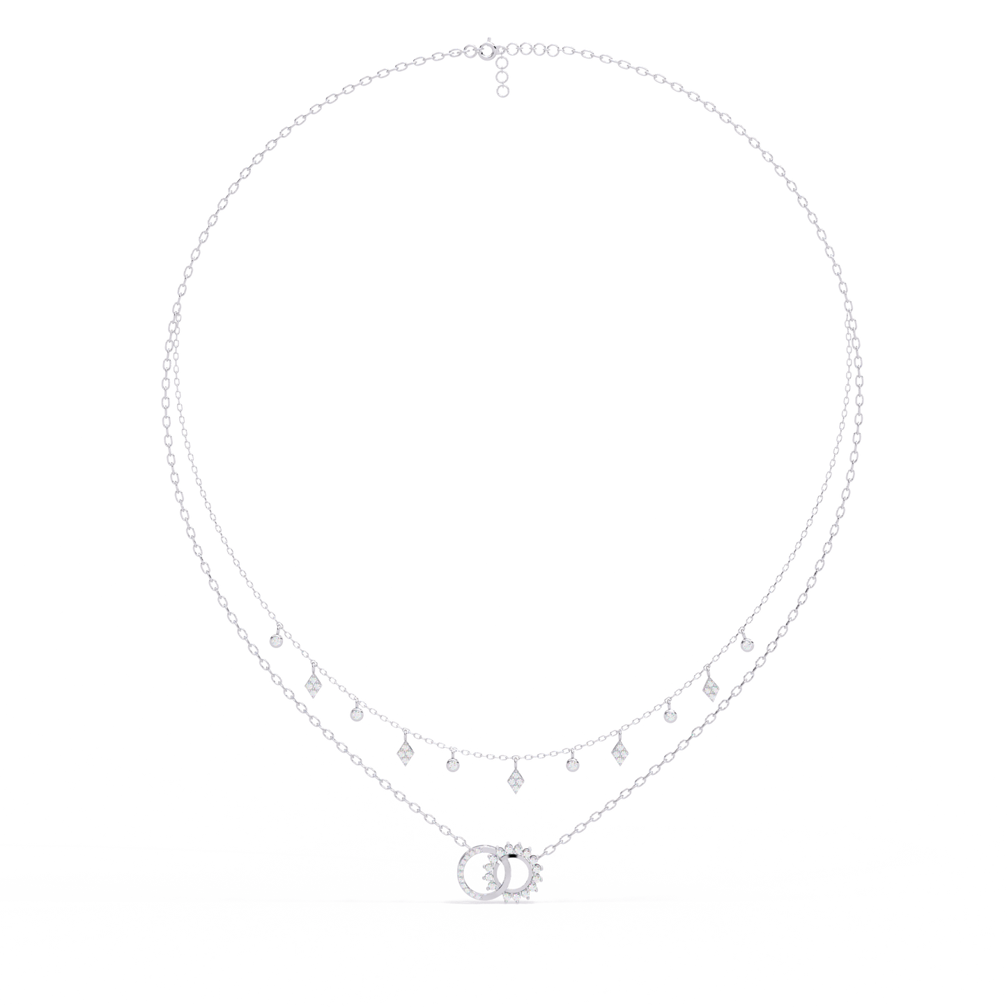 Round Cut 10k Solid Rose Gold Diamond Unique Open Circle Vintage Multi Layer Statement Party Wear Anneke Necklace