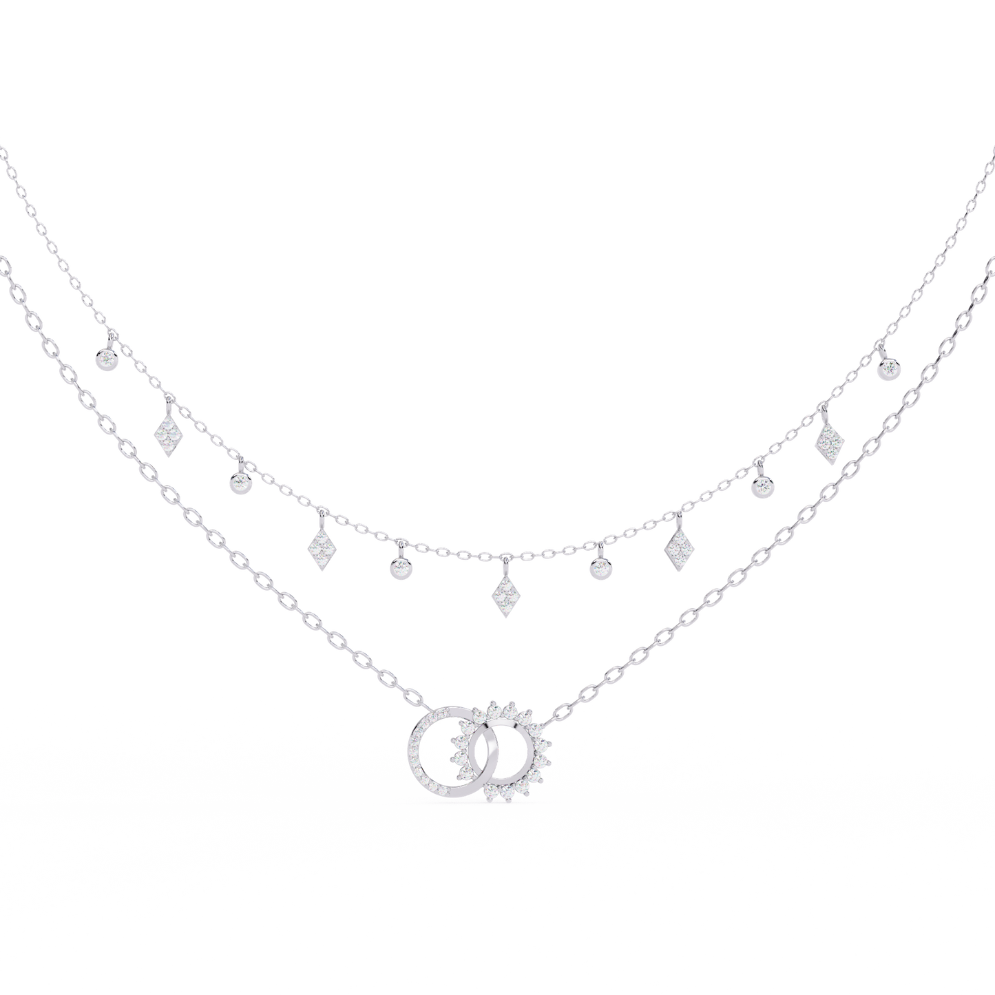 Round Cut 10k Solid Rose Gold Diamond Unique Open Circle Vintage Multi Layer Statement Party Wear Anneke Necklace