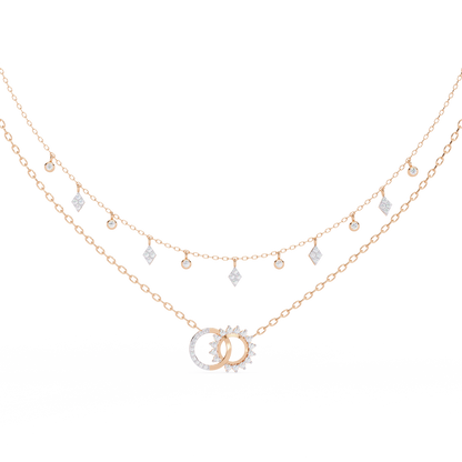 Round Cut 10k Solid  Rose Gold Diamond Unique Open Circle Vintage Multi Layer Statement Party Wear  Anneke Necklace