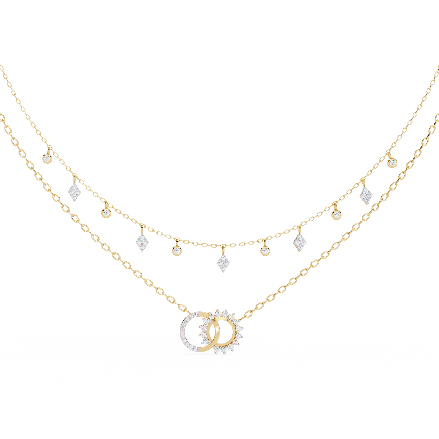 Round Cut 10k Solid Rose Gold Diamond Unique Open Circle Vintage Multi Layer Statement Party Wear Anneke Necklace