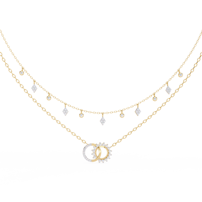 Round Cut 10k Solid  Rose Gold Diamond Unique Open Circle Vintage Multi Layer Statement Party Wear  Anneke Necklace