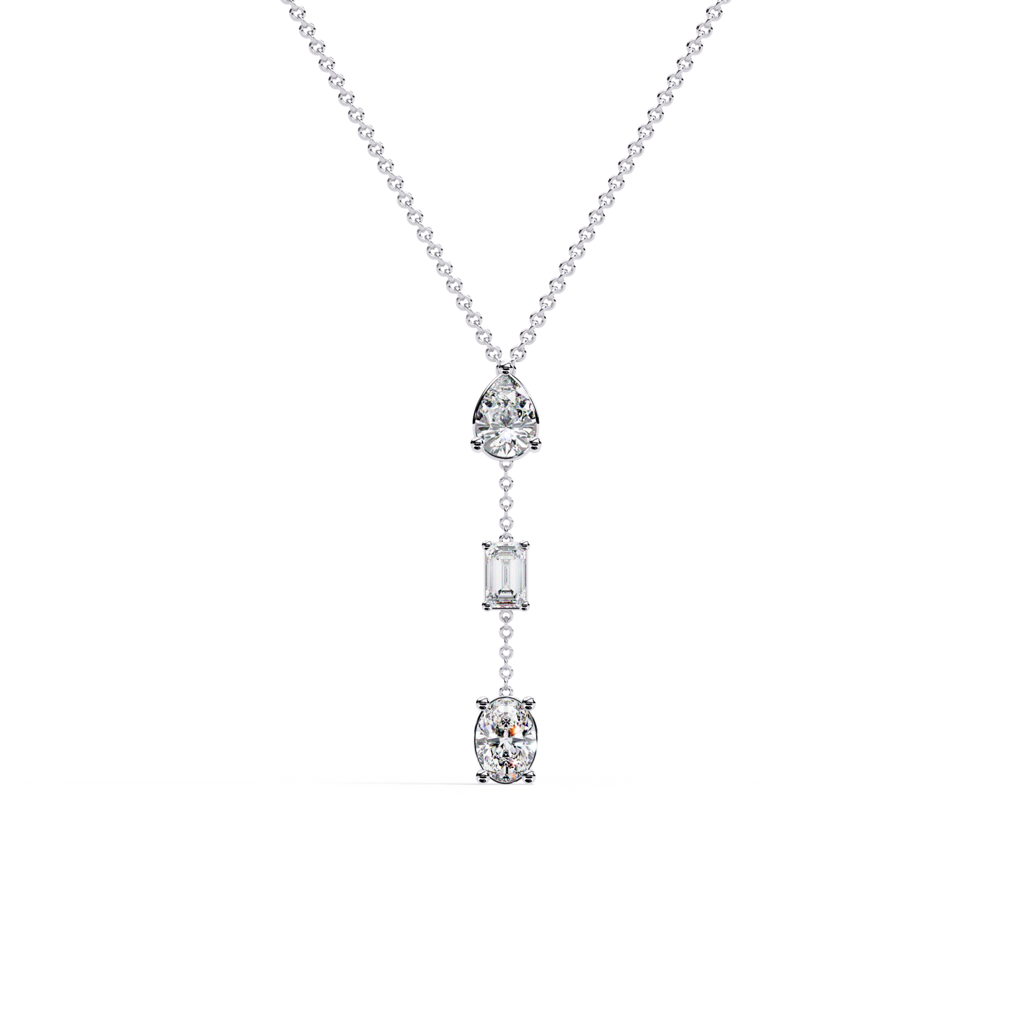10k Solid Rose Gold  Oval , Pear And Emerald Cut 1.54 Ct Lab Grown Three Diamond Unique occasionally Wear Necklace