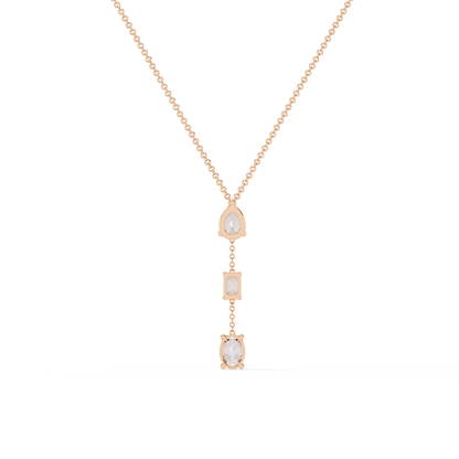 10k Solid Rose Gold  Oval , Pear And Emerald Cut 1.54 Ct Lab Grown Three Diamond Unique occasionally Wear Necklace