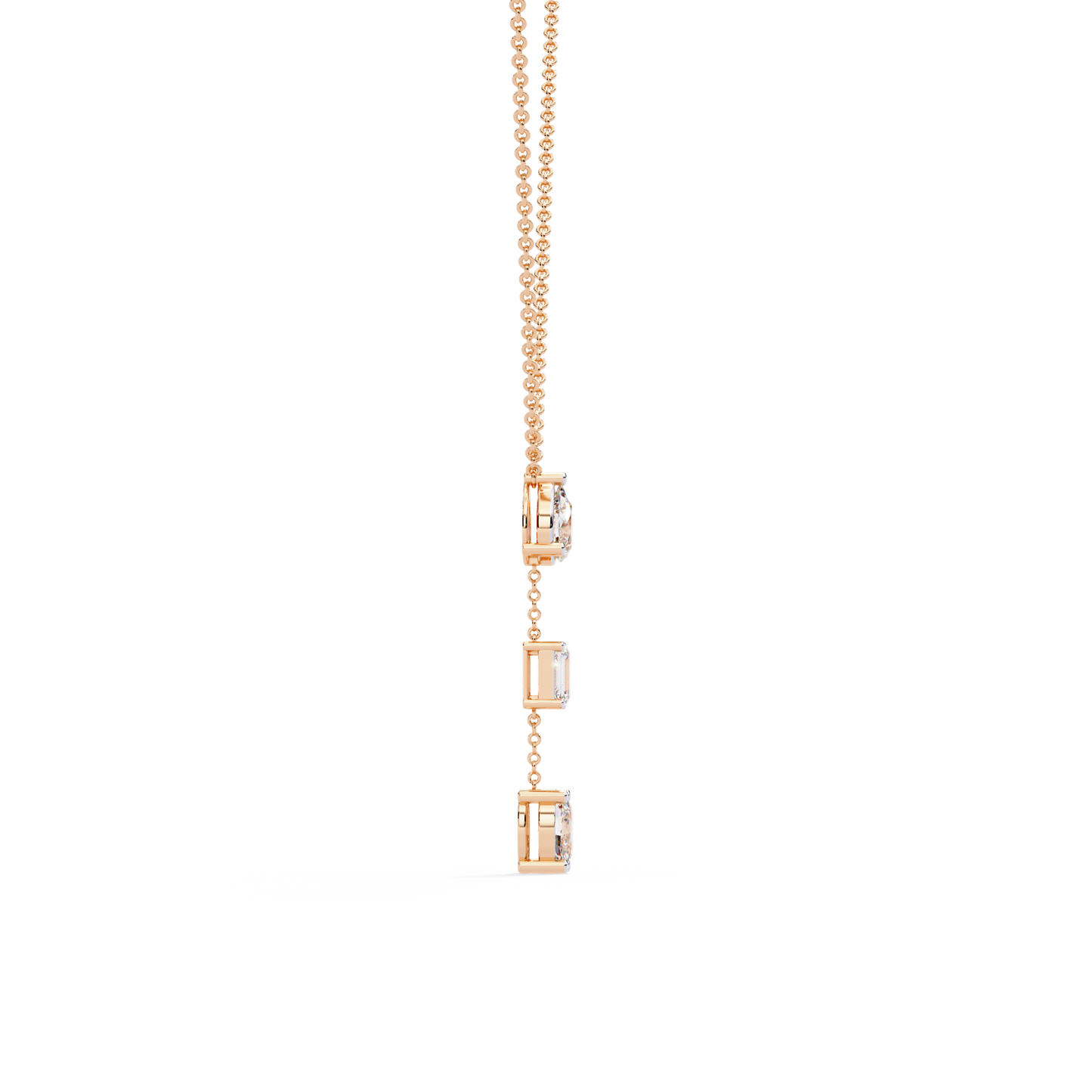 10k Solid Rose Gold  Oval , Pear And Emerald Cut 1.54 Ct Lab Grown Three Diamond Unique occasionally Wear Necklace