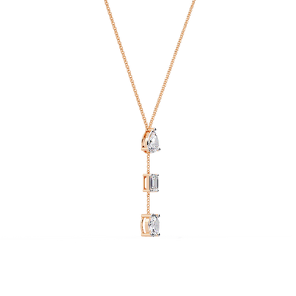 10k Solid Rose Gold  Oval , Pear And Emerald Cut 1.54 Ct Lab Grown Three Diamond Unique occasionally Wear Necklace