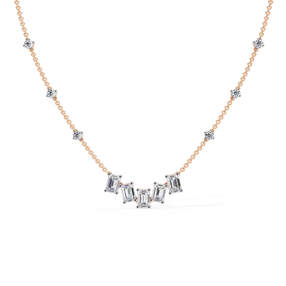Emerald and Round Cut 3.28 Ct Lab Grown Diamond Unique Prong Set Multiple Necklace as a Gift for her