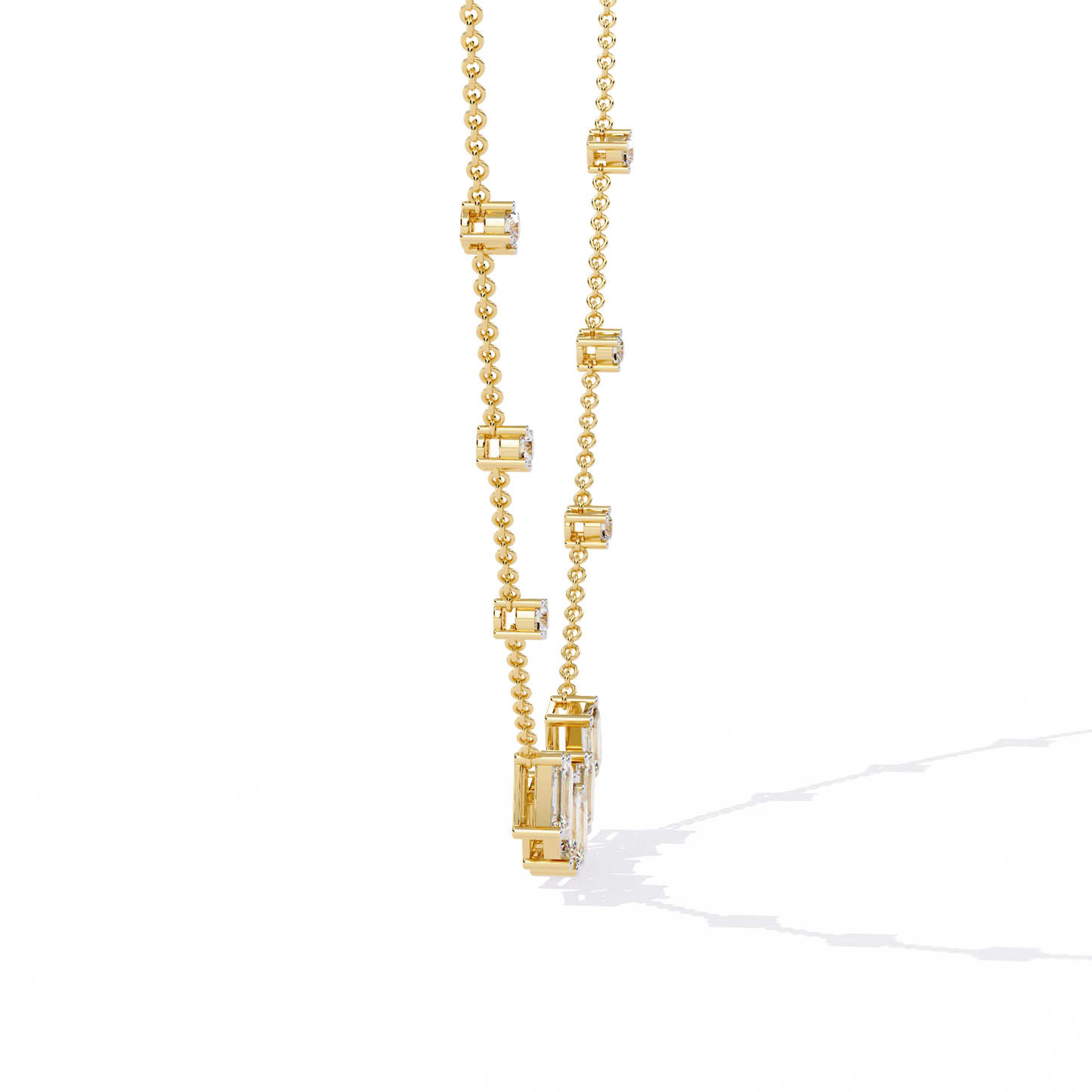 Emerald and Round Cut 3.28 Ct Lab Grown Diamond Unique Prong Set Multiple Necklace as a Gift for her