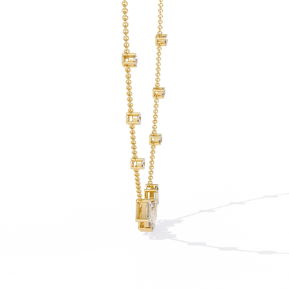 Emerald and Round Cut 3.28 Ct Lab Grown Diamond Unique Prong Set Multiple Necklace as a Gift for her