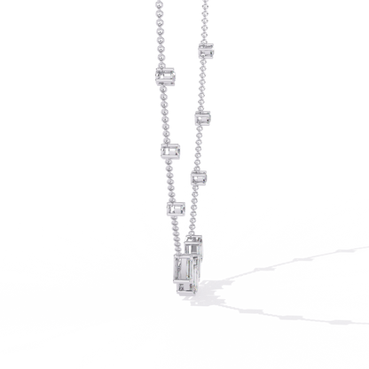 Emerald and Round Cut 3.28 Ct Lab Grown Diamond Unique Prong Set Multiple Necklace as a Gift for her