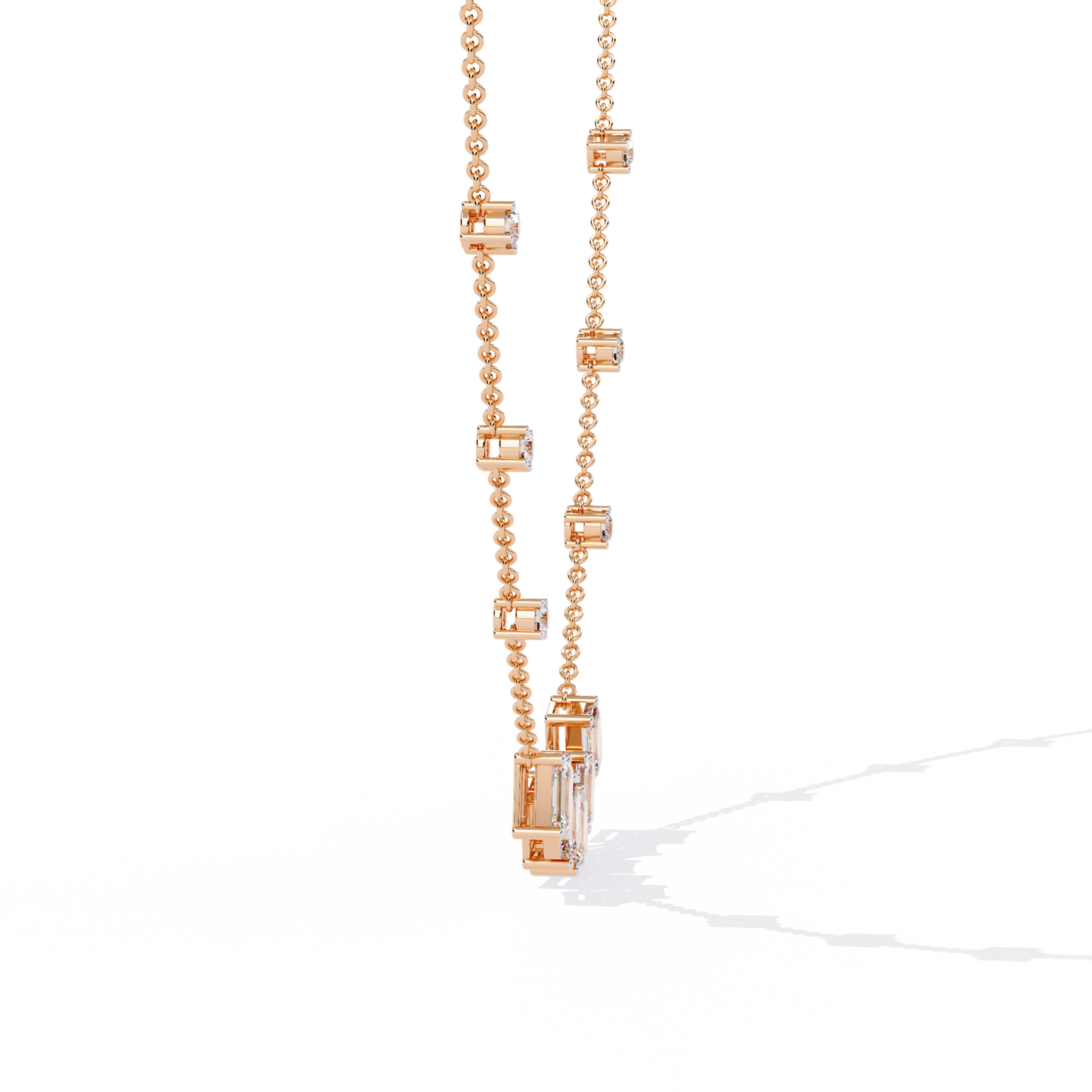 Emerald and Round Cut 3.28 Ct Lab Grown Diamond Unique Prong Set Multiple Necklace as a Gift for her