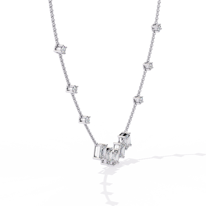 Emerald and Round Cut 3.28 Ct Lab Grown Diamond Unique Prong Set Multiple Necklace as a Gift for her