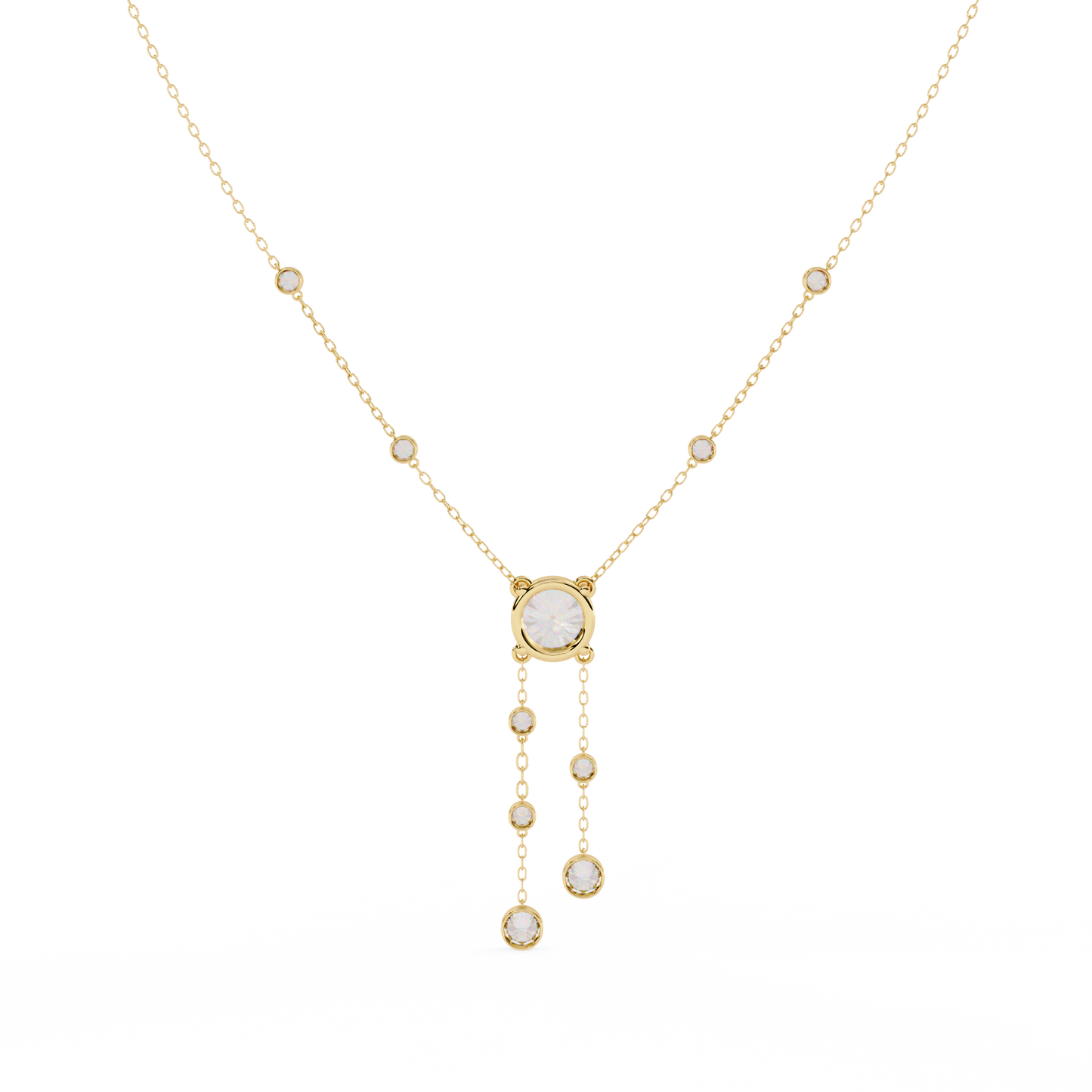 18k Solid Gold  Round Cut Lab Grown White Colorless  Diamond Art Deco Vintage Party Wear Anek Necklace