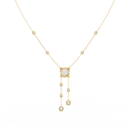 18k Solid Gold  Round Cut Lab Grown White Colorless  Diamond Art Deco Vintage Party Wear Anek Necklace