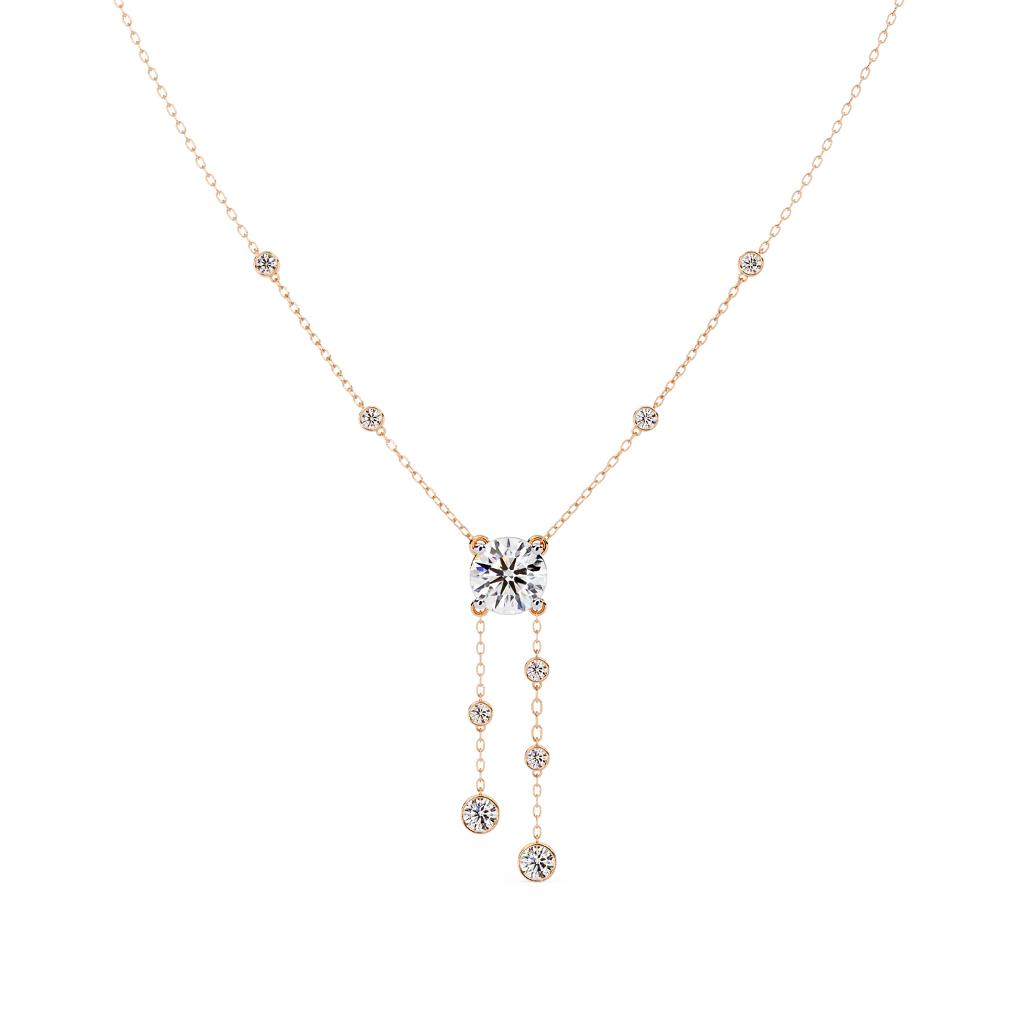 18k Solid Gold  Round Cut Lab Grown White Colorless  Diamond Art Deco Vintage Party Wear Anek Necklace