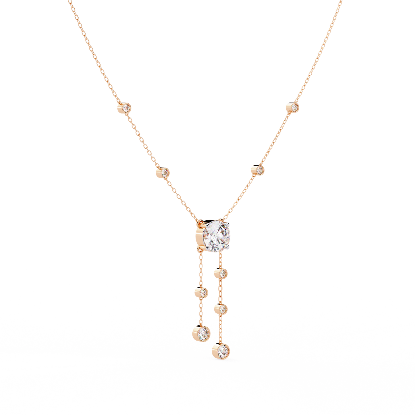 18k Solid Gold  Round Cut Lab Grown White Colorless  Diamond Art Deco Vintage Party Wear Anek Necklace