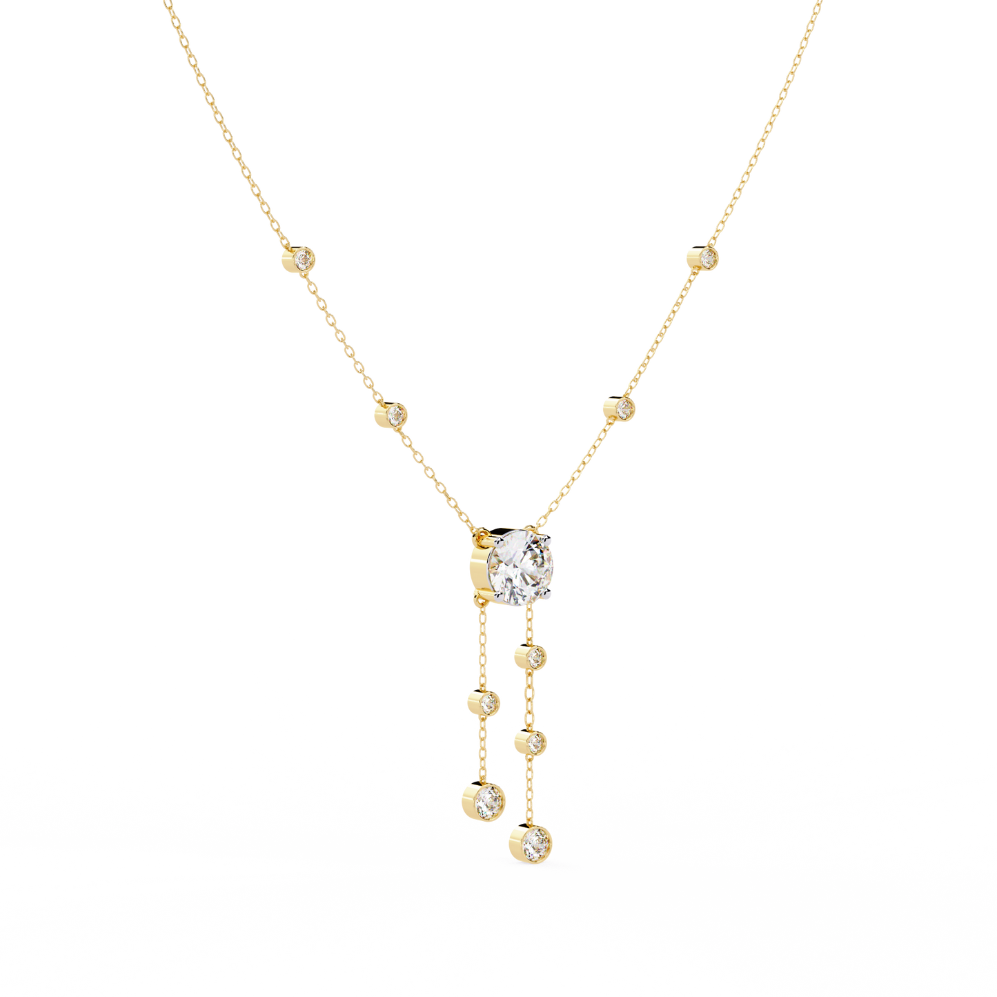 18k Solid Gold  Round Cut Lab Grown White Colorless  Diamond Art Deco Vintage Party Wear Anek Necklace
