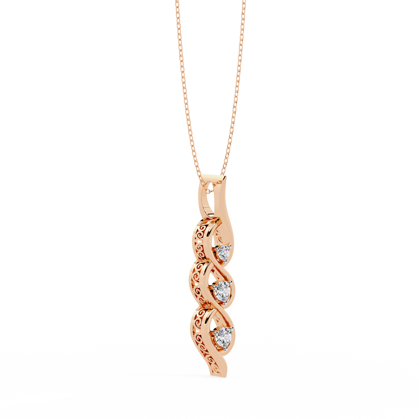 Round Cut Lab Grown Diamond Antique Shapes 14K Solid Rose Gold Delicate Vintage Pendant For bridal