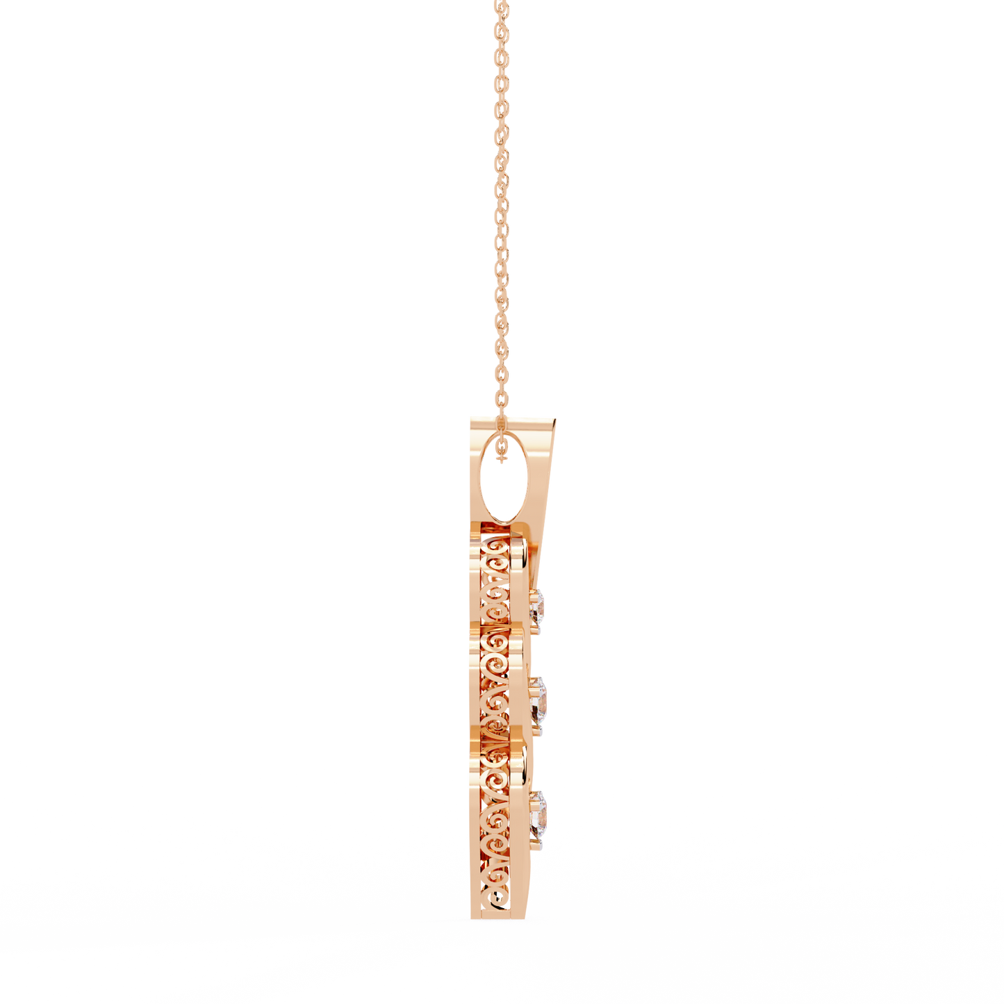 Round Cut Lab Grown Diamond Antique Shapes 14K Solid Rose Gold Delicate Vintage Pendant For bridal