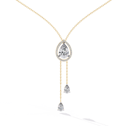 1.81 Ct Pear And Round Cut Lab Grown Diamond 10K solid White Gold  Halo Style Unique Stackable Necklace Gift For Her