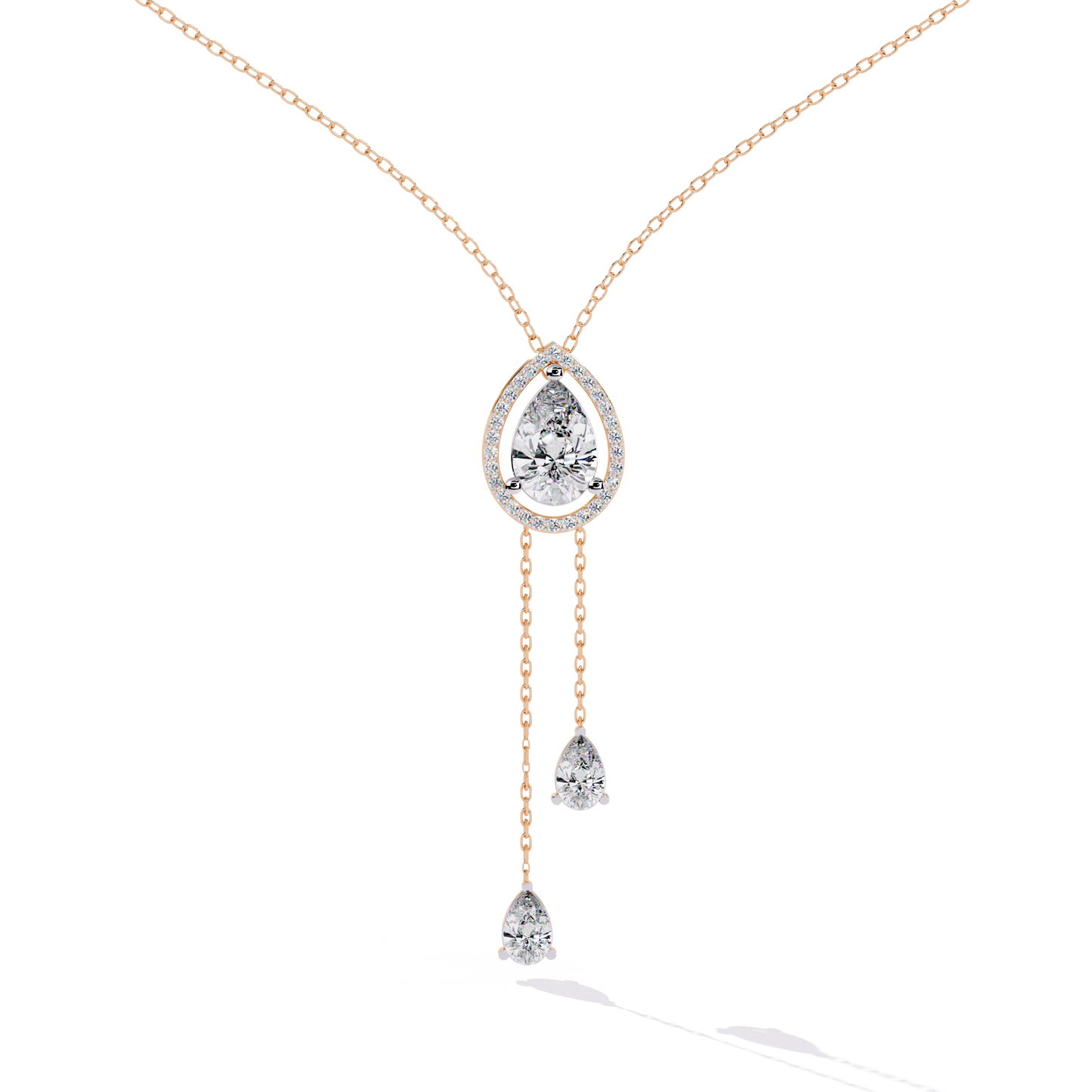 1.81 Ct Pear And Round Cut Lab Grown Diamond 10K solid White Gold  Halo Style Unique Stackable Necklace Gift For Her