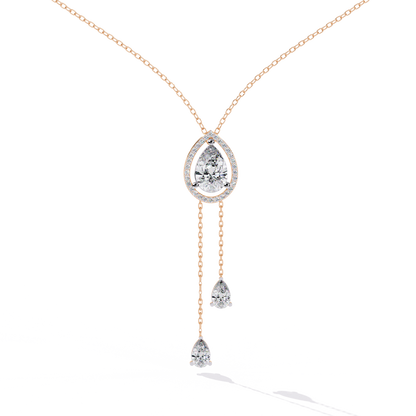 1.81 Ct Pear And Round Cut Lab Grown Diamond 10K solid White Gold  Halo Style Unique Stackable Necklace Gift For Her