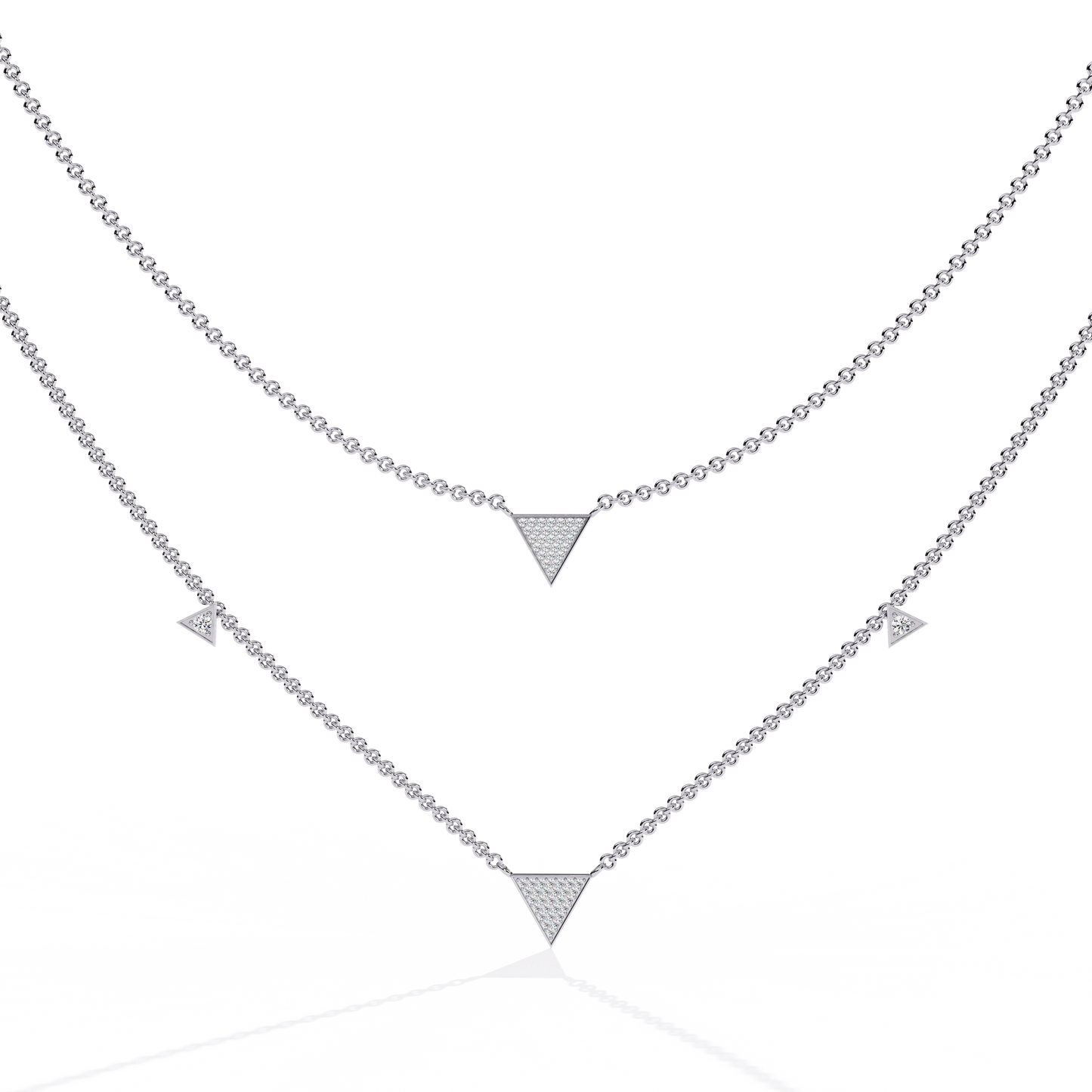 Round Cut 14k Solid White Gold Lab Grow And Natural Diamond Triangle Shape Halo Necklace stunning look for girl