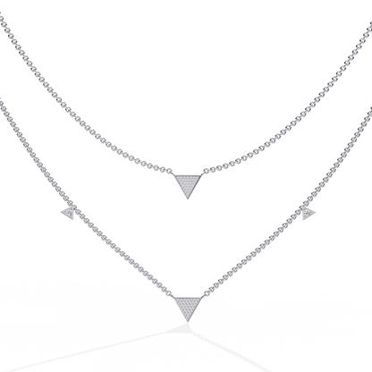 Round Cut 14k Solid White Gold Lab Grow And Natural Diamond Triangle Shape  Halo Necklace stunning look for girl