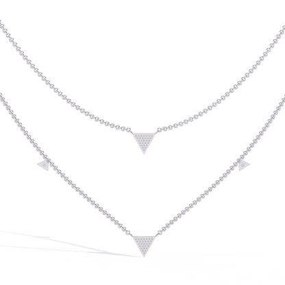 Round Cut 14k Solid White Gold Lab Grow And Natural Diamond Triangle Shape  Halo Necklace stunning look for girl
