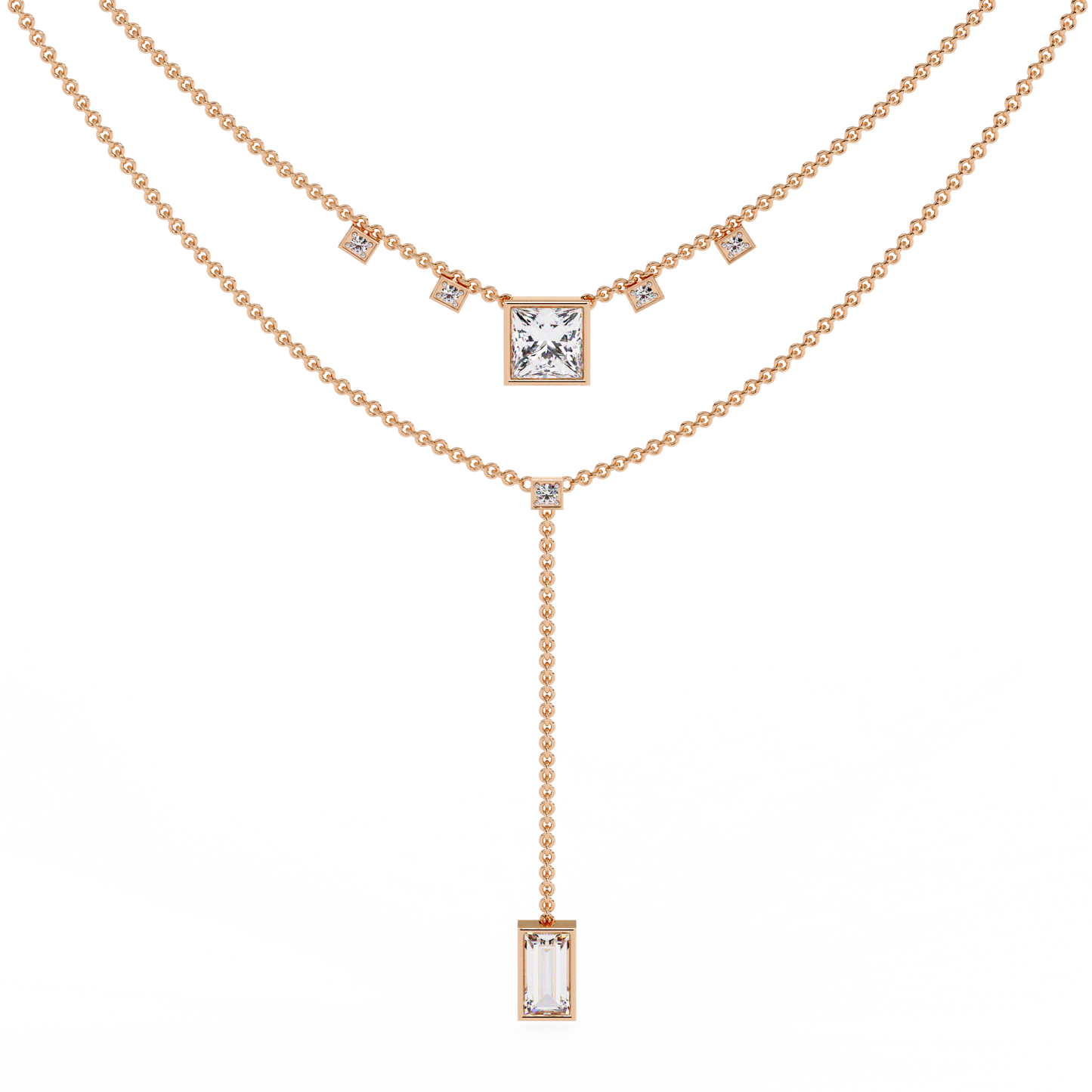 Baguette, Princess And Round Cut 3.44 Ct Lab Grown Diamond Bezel Set Dainty Diamond Necklace For gifted by bridal