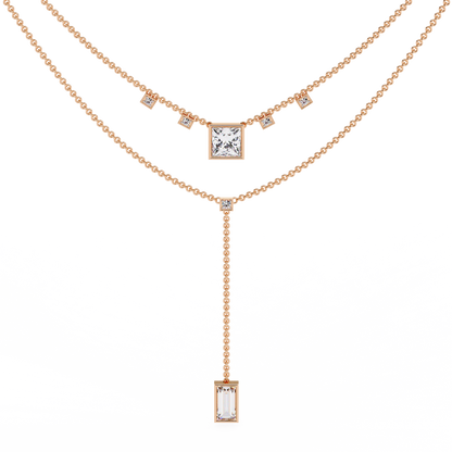 Baguette, Princess And Round Cut 3.44 Ct  Lab Grown Diamond Bezel Set Dainty Diamond Necklace For gifted by bridal