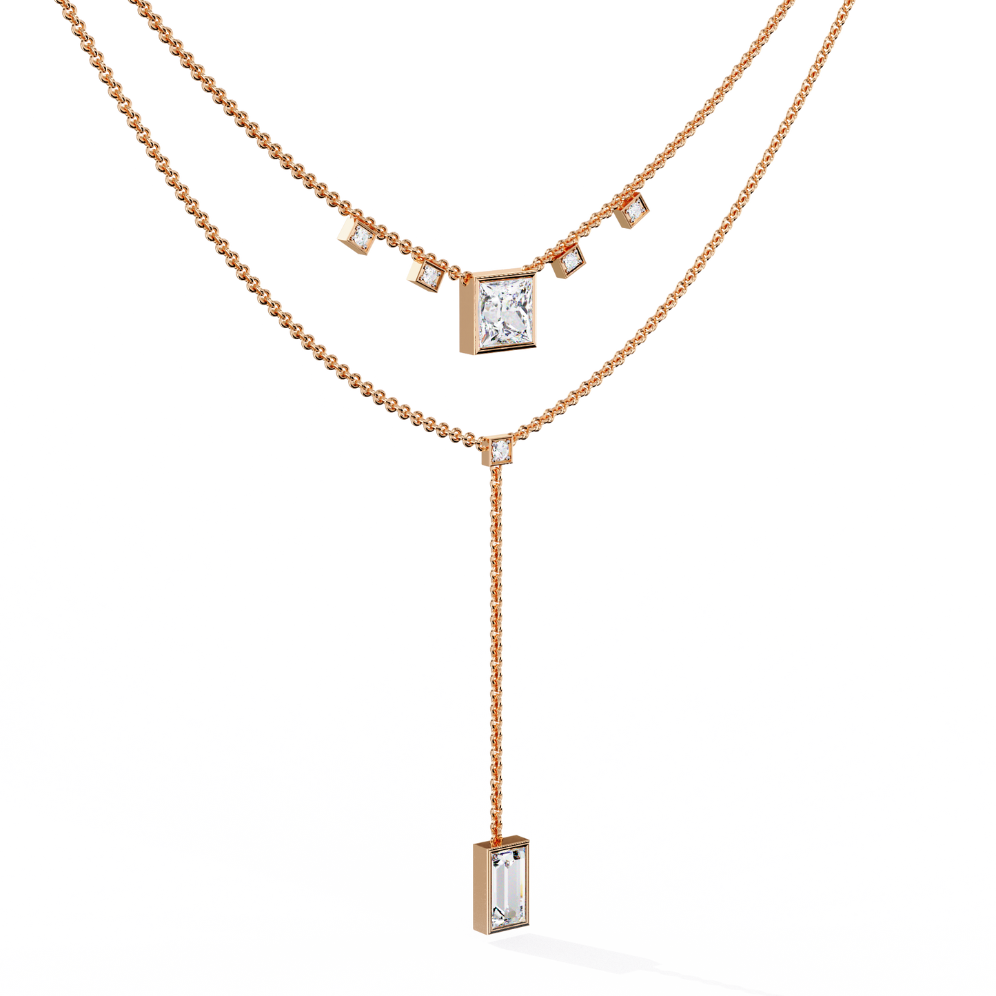 Baguette, Princess And Round Cut 3.44 Ct Lab Grown Diamond Bezel Set Dainty Diamond Necklace For gifted by bridal