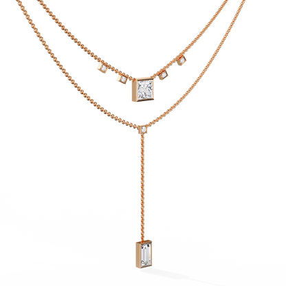 Baguette, Princess And Round Cut 3.44 Ct  Lab Grown Diamond Bezel Set Dainty Diamond Necklace For gifted by bridal