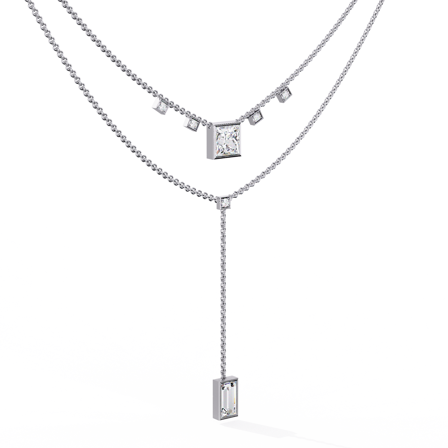 Baguette, Princess And Round Cut 3.44 Ct Lab Grown Diamond Bezel Set Dainty Diamond Necklace For gifted by bridal