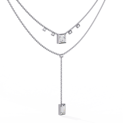 Baguette, Princess And Round Cut 3.44 Ct  Lab Grown Diamond Bezel Set Dainty Diamond Necklace For gifted by bridal