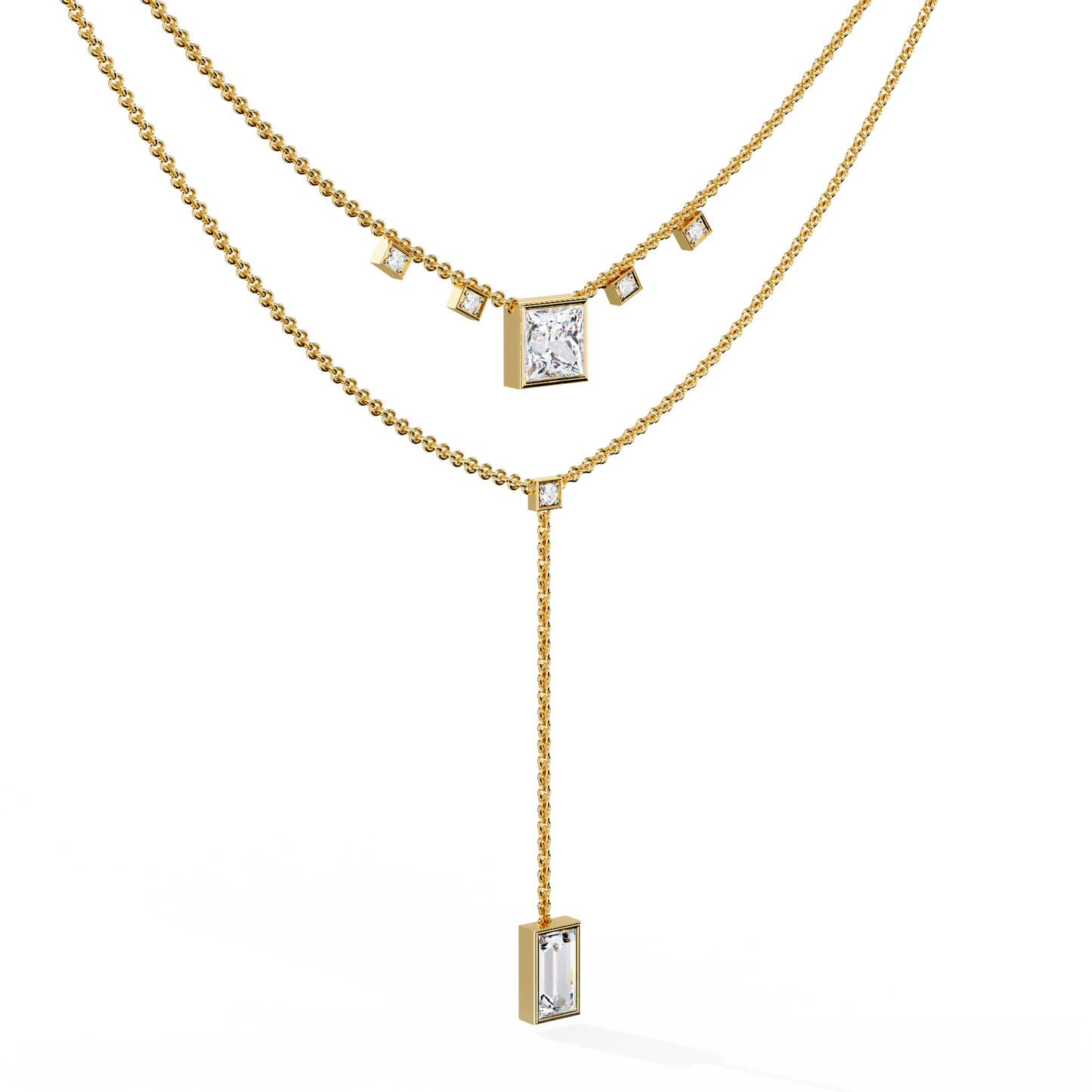 Baguette, Princess And Round Cut 3.44 Ct Lab Grown Diamond Bezel Set Dainty Diamond Necklace For gifted by bridal